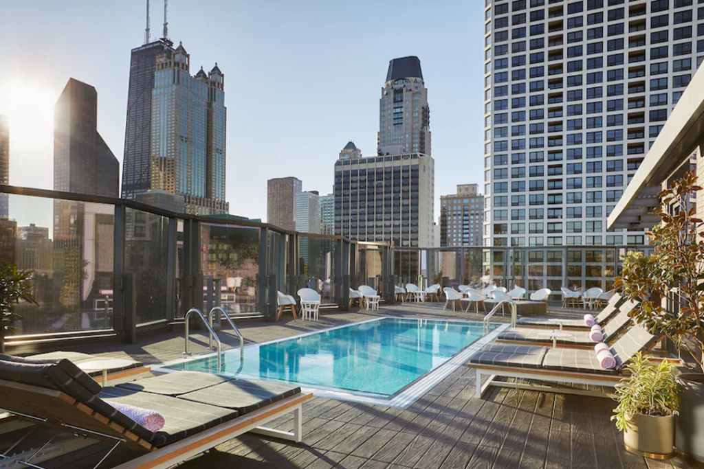 View of Chicago from the pool level of the Viceroy Chicago